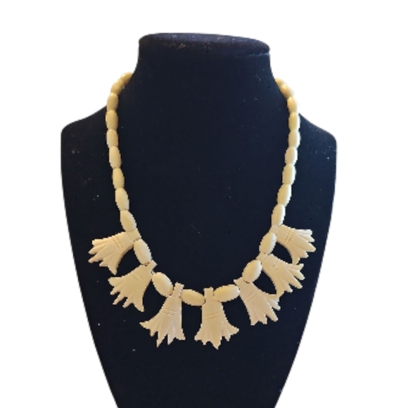 Jewelry - Vintage (80s) Egyptian Carved Bone Lotus Flower Necklace